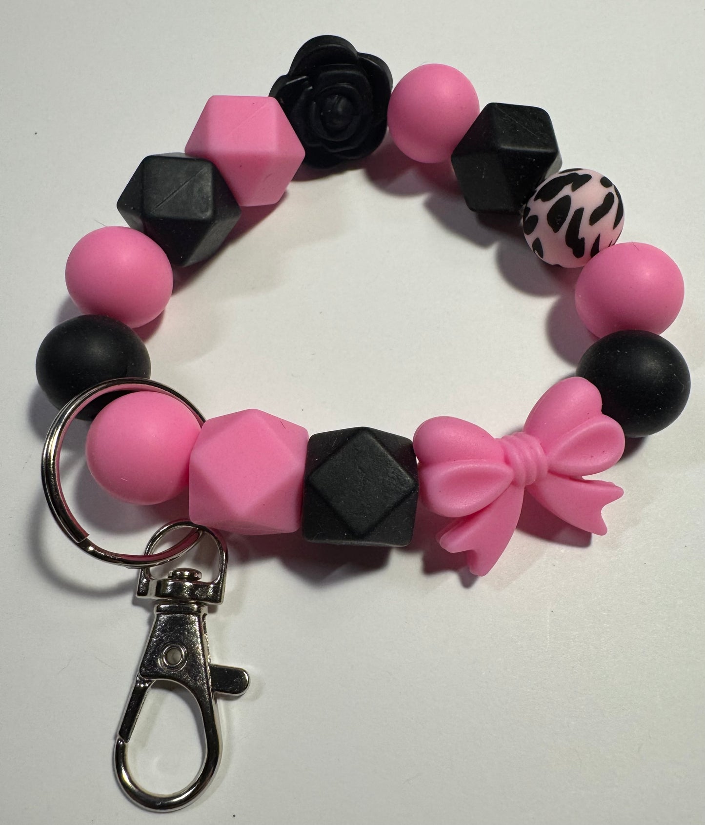 Hot Pink & Black Bow Wristlet Keychain