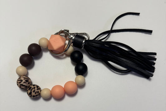 Leopard & Peach Tassel Wristlet Keychain