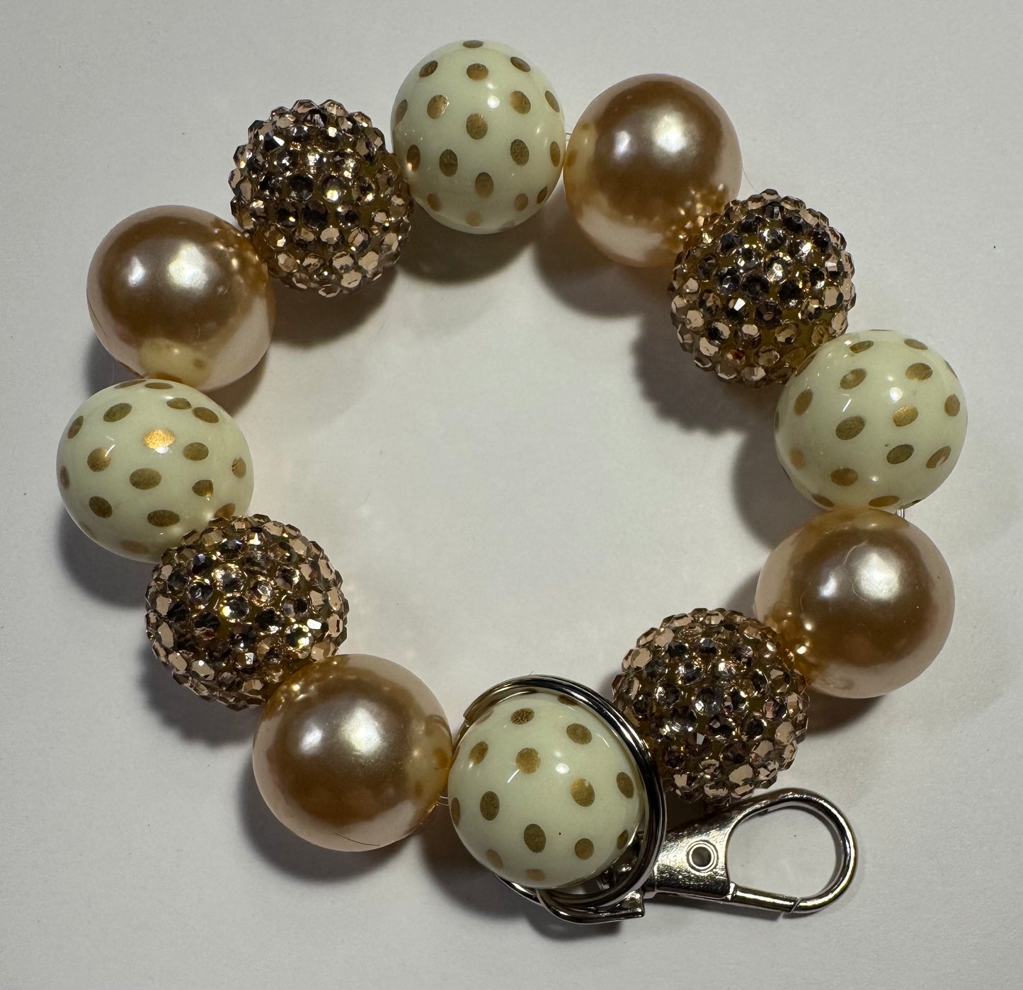Gold & Cream Polka Dot Wristlet Keychain