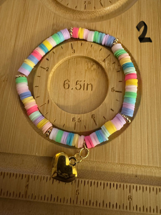 Colorful Pastel ClayBead Bracelet with Heart Charm