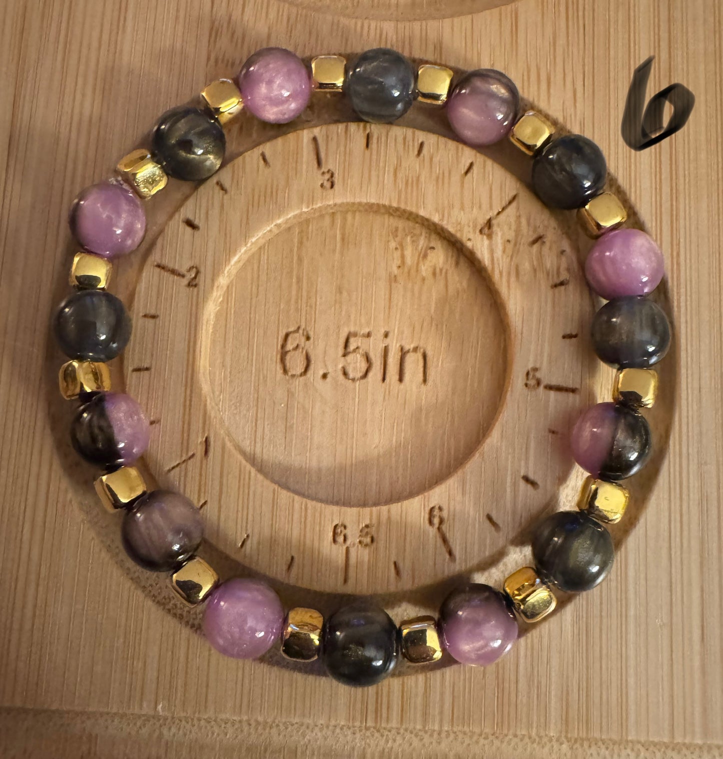 Purple & Black Glass Bead Bracelet with Gold Accents