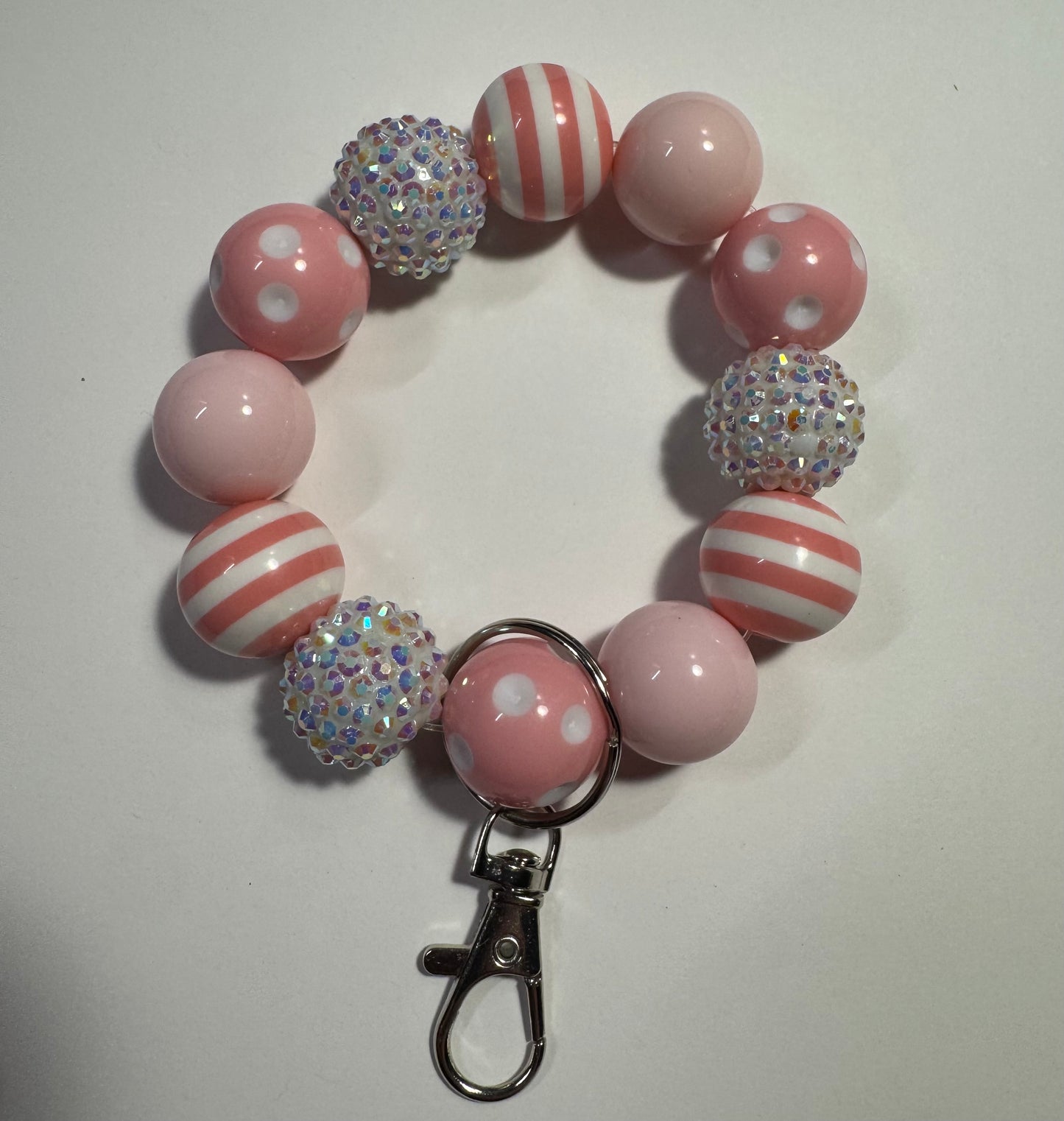 Pink Stripes & Sparkle Wristlet Keychain