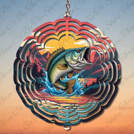 3D 10” Large Mouth Bass Wind Spinner – Outdoor Fishing-Themed Garden Décor