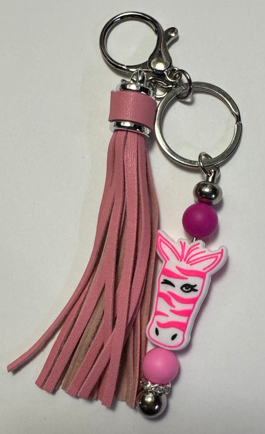 Pink Zebra Tassel Keychain