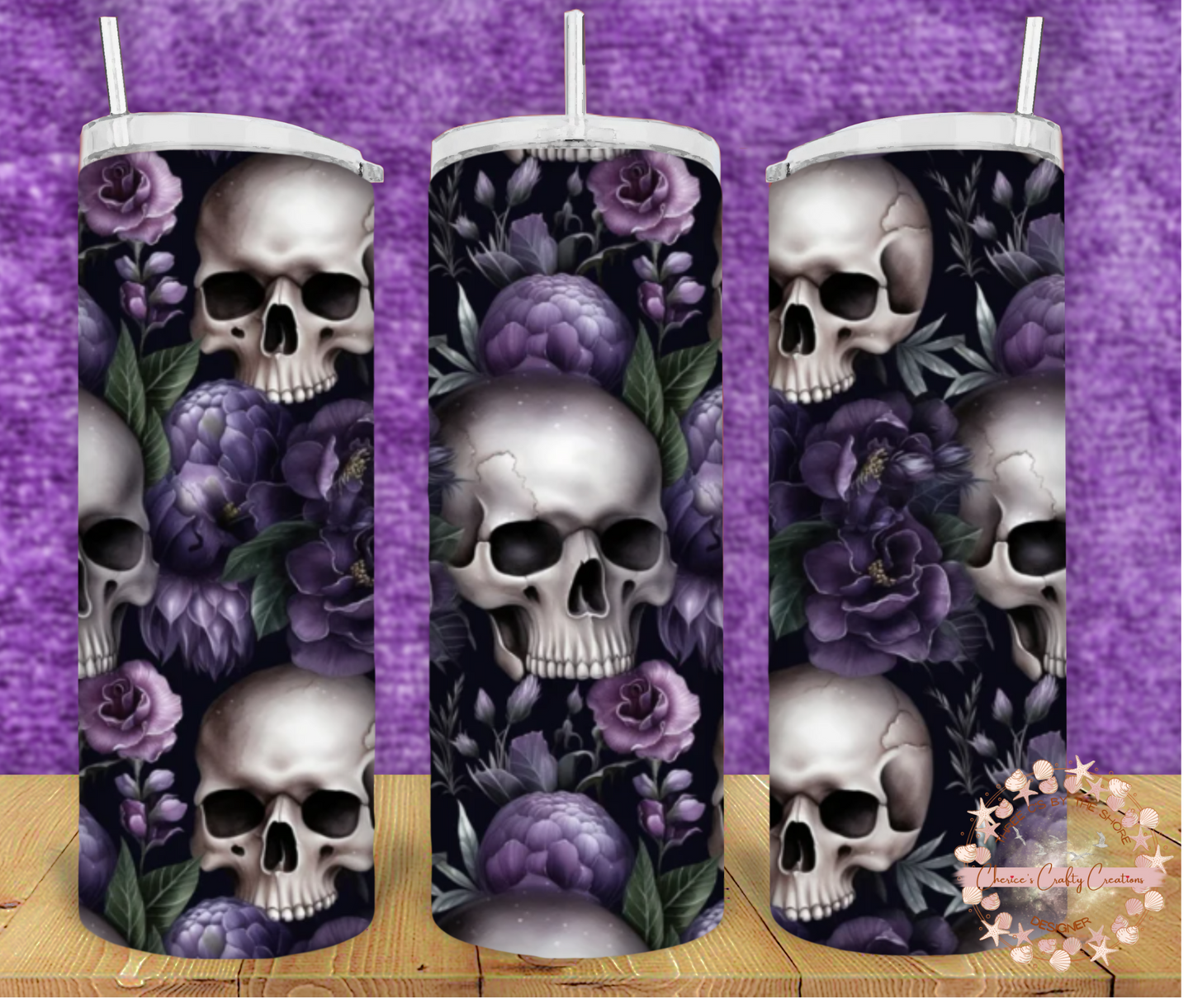PURPLE FLOWERS AND SKULL DESIGN 20 oz tumbler