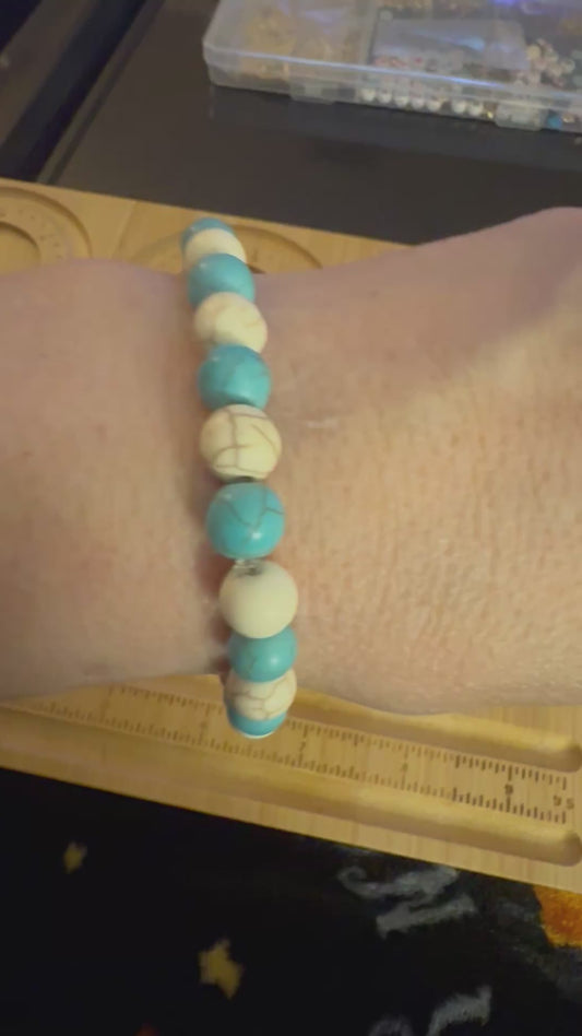 Blue & White Marble Glass Bead Bracelet