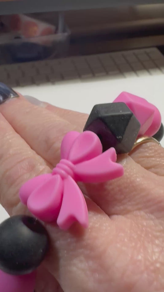 Hot Pink & Black Bow Wristlet Keychain