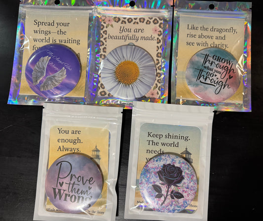 3” Button Pocket Mirrors with Display Cards – Inspirational, Floral, Memorial & Bold Styles 💥 Buy 1 for $5 or get 3 for just $12!
Mix and match any pocket mirror designs. Discount applied automatically at checkout.