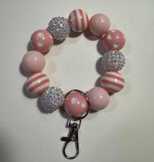 Pink Stripes & Sparkle Wristlet Keychain
