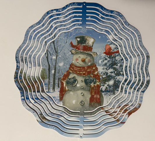 Frosty Snowman & Cardinal 10” 3D Wind Spinner