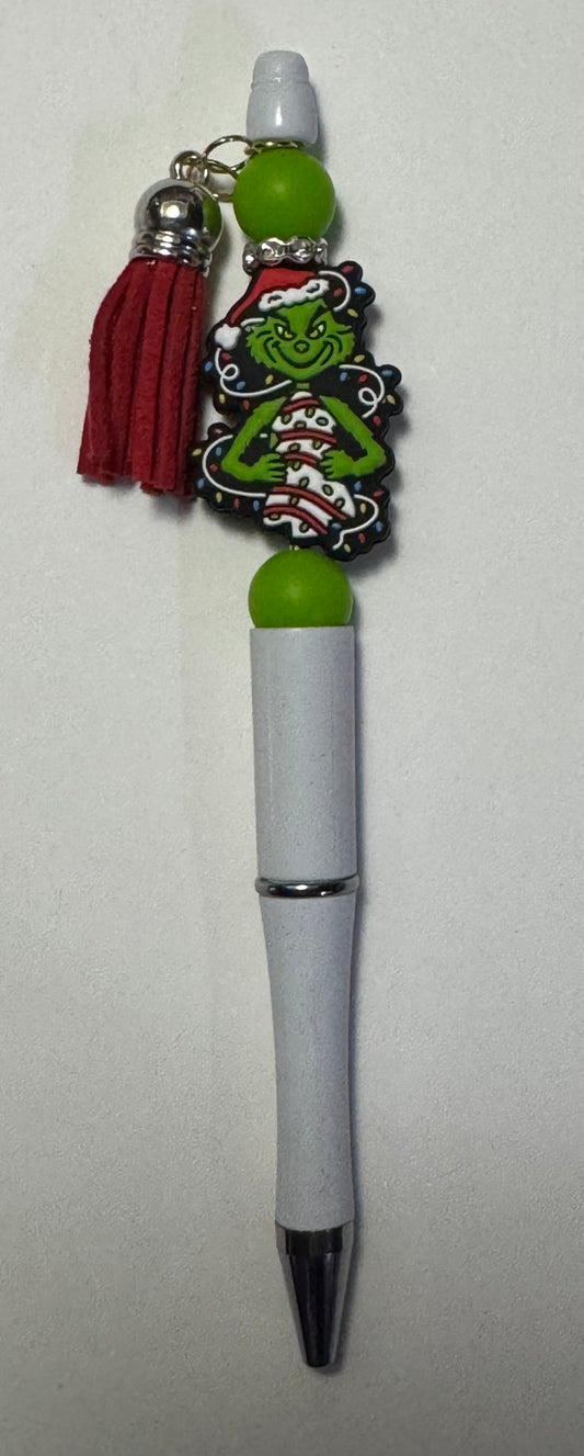 Grinch Christmas Beaded Pen – Holiday Writing Fun with Tassel Charm