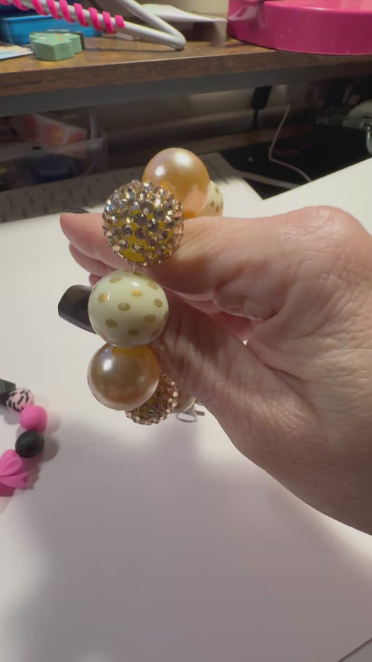 Gold & Cream Polka Dot Wristlet Keychain